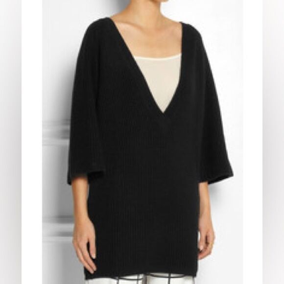 Chloe | S | black Oversized Chunky Knit Cashmere Sweater deep v sweater dress - Picture 1 of 8